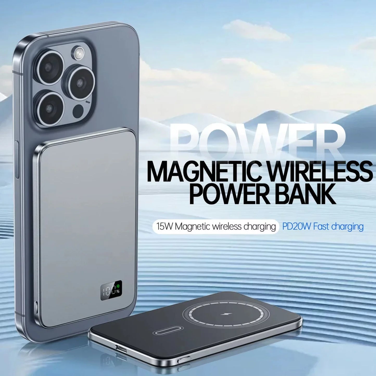 50000Mah CCC Certification Thin Power Bank Ultra for Magsafe Magnetic Wireless Fast Charging Portable Battery Display