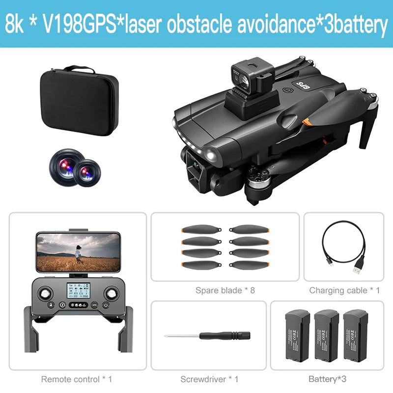 Xiaomi Mijia V198GPS MAX Drone 8K Professional Brushless Motor Laser Obstacle Avoidance Foldable Quadcopter Aerial Optical Rctoy