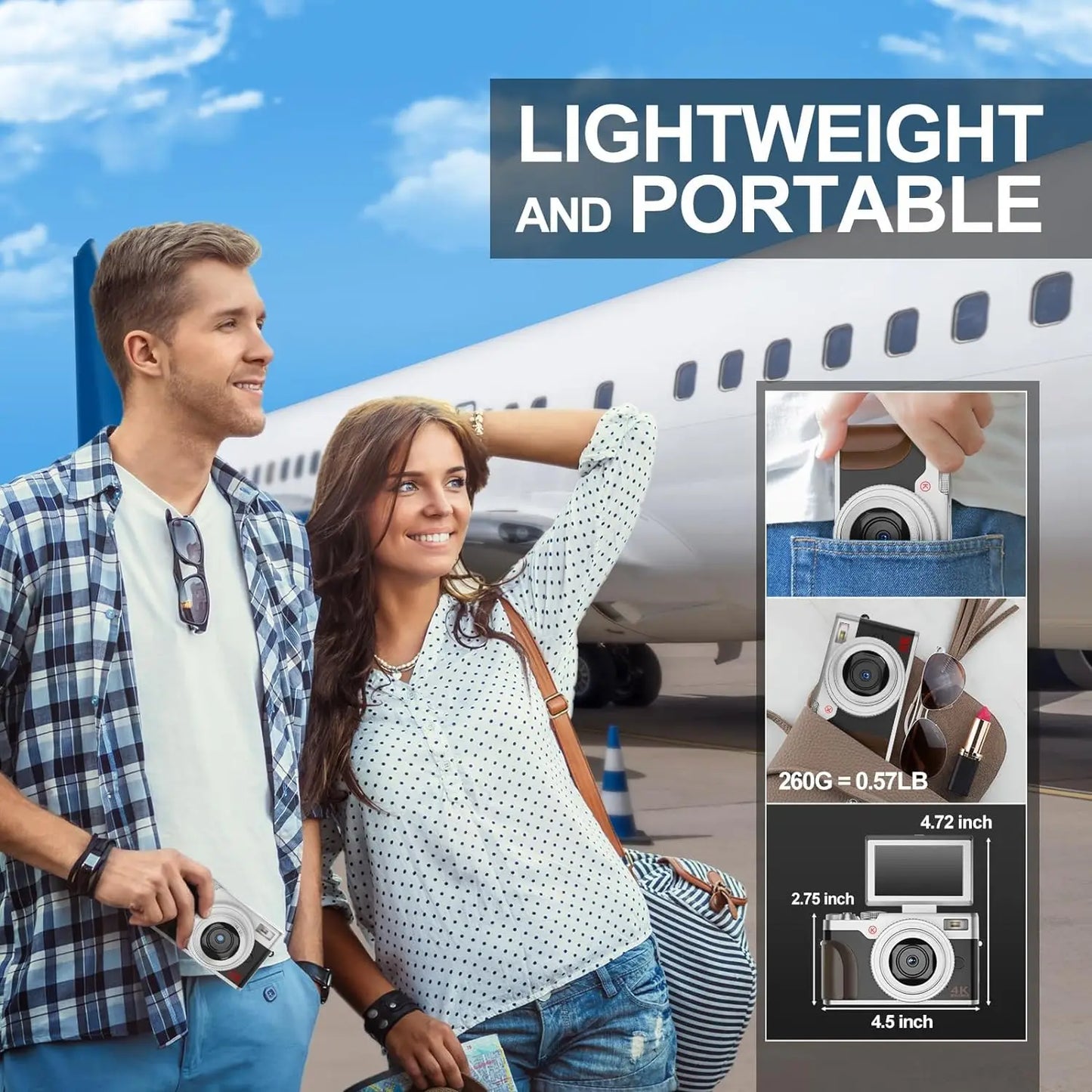 Digital Camera 56MP Cameras for Photography 4K Camera 180°Flip Screen Digital Point and Camera with 16X Zoom Compact Camera