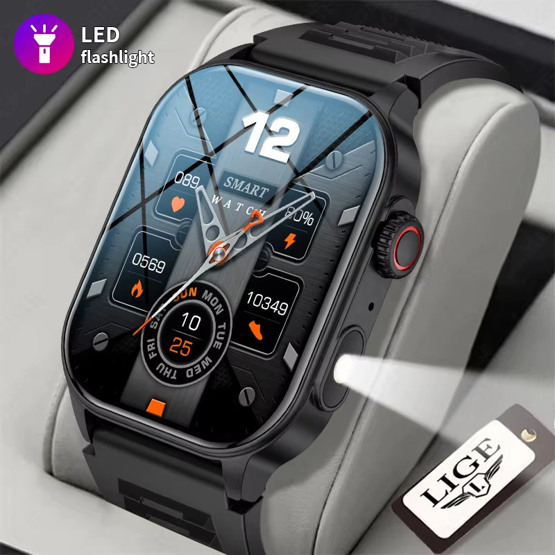 LIGE New Men Smart Watch Flashlight 2.01" HD Large Screen AI Voice Bluetooth Call Sport Watches Health Monitor Smartwatch Women