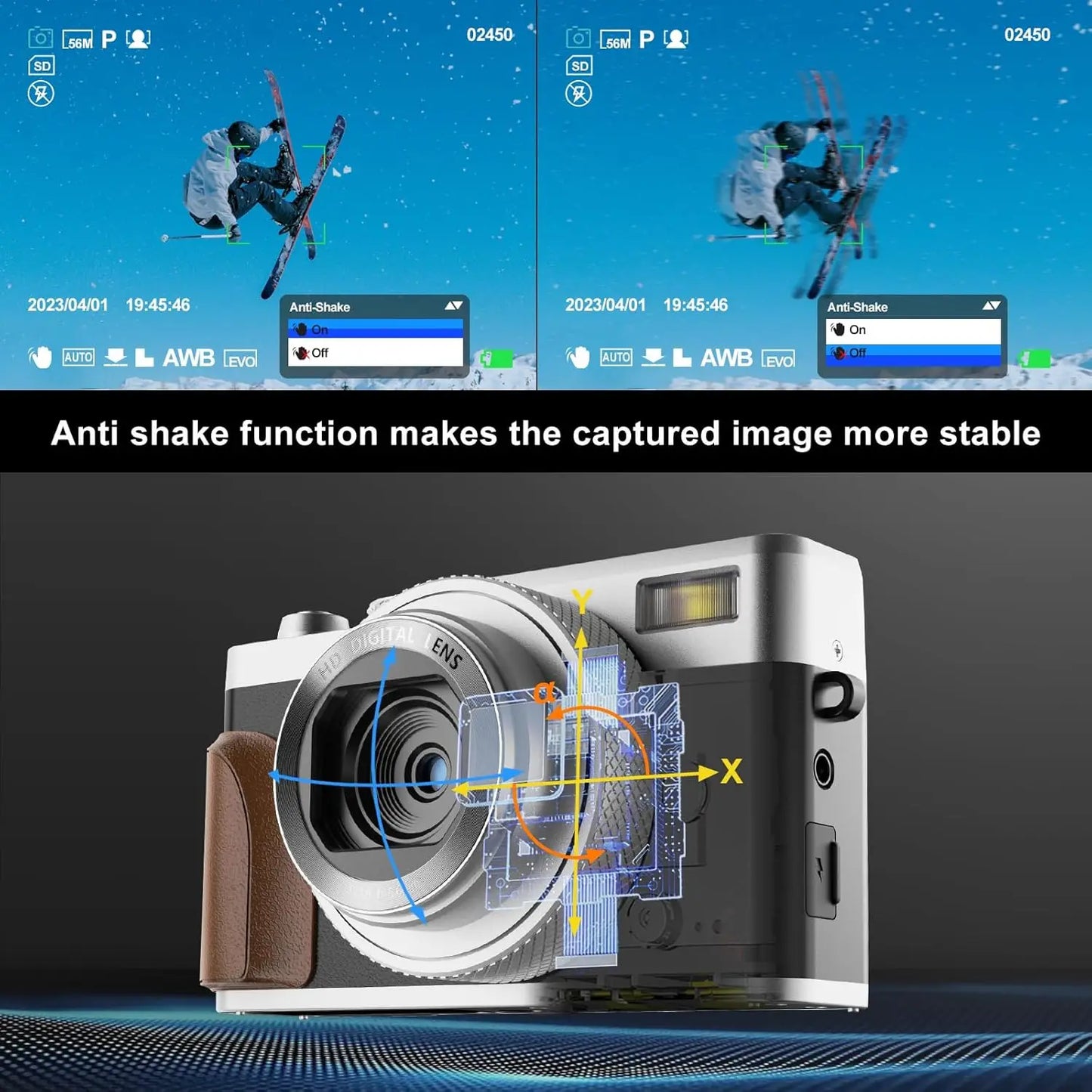 Digital Camera 56MP Cameras for Photography 4K Camera 180°Flip Screen Digital Point and Camera with 16X Zoom Compact Camera