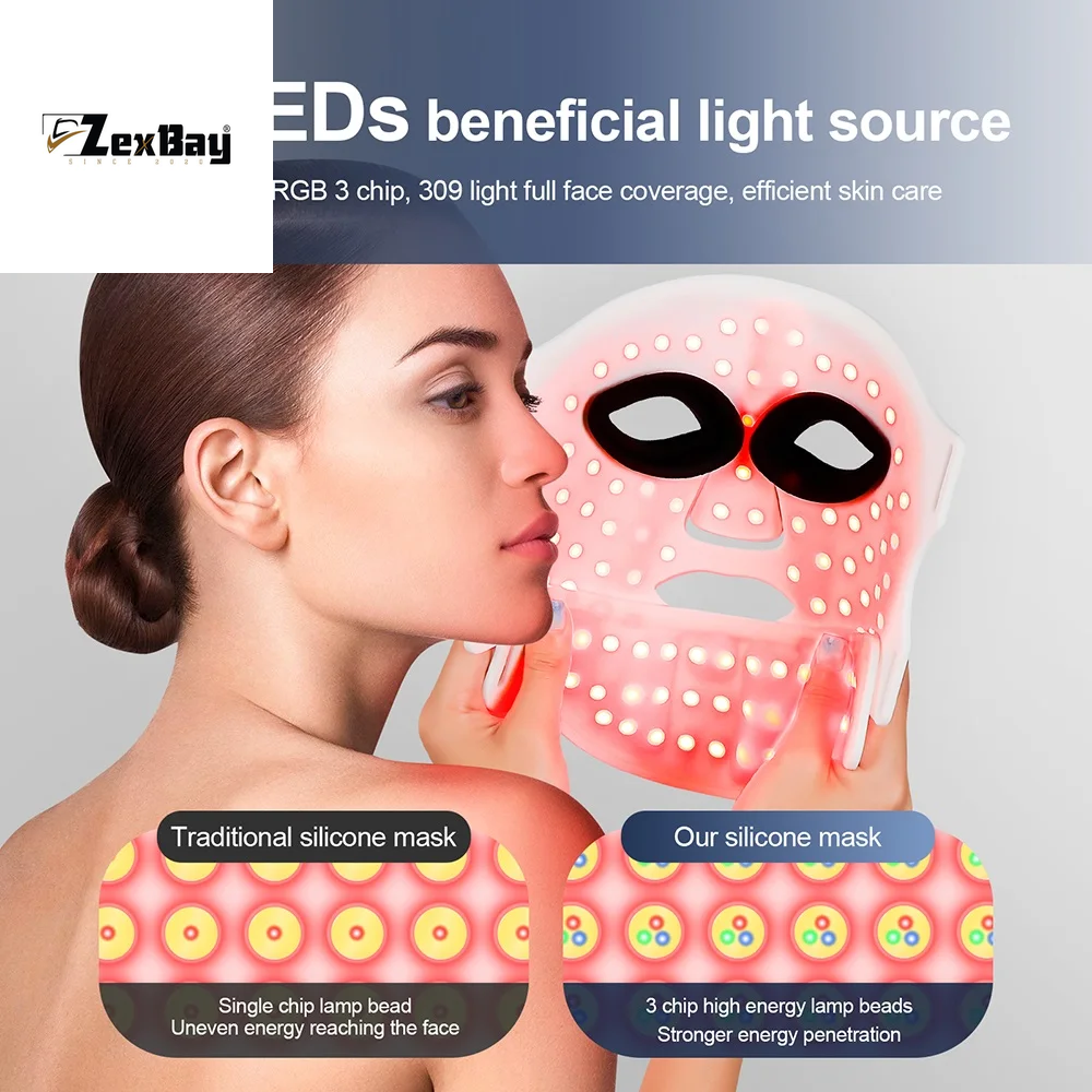 Silicone LED Mask Face and Neck 7 Colors LED Photon Red Light Infrared Therapy Flexible Facial Mask Repair Skin Wireless Use