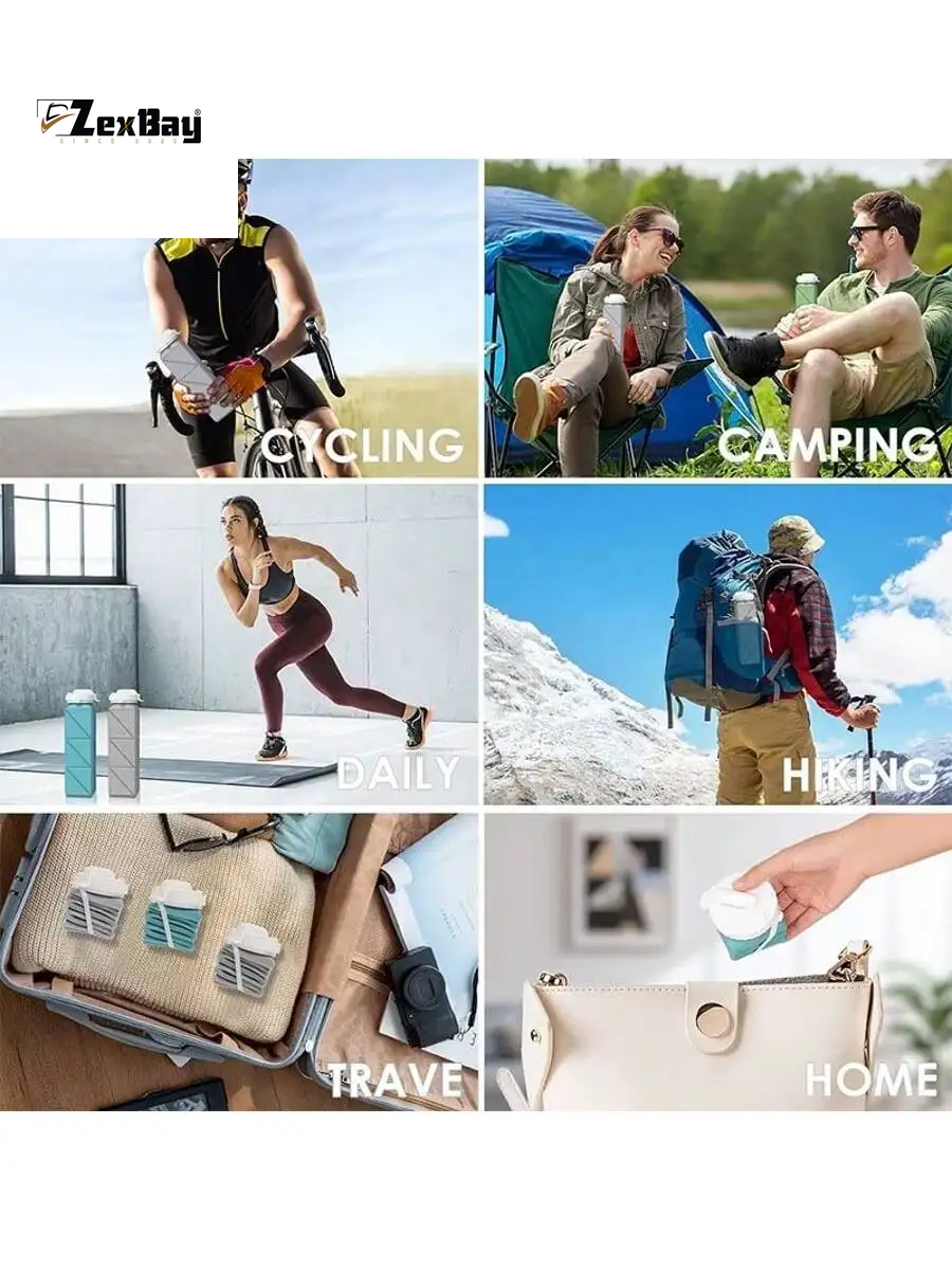 1Pcs 620Ml Square Silicone Folding Mug Portable Food Grade Sports Water Bottle Retractable for Gym Camping Hiking Travel