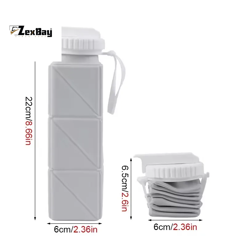 1Pcs 620Ml Square Silicone Folding Mug Portable Food Grade Sports Water Bottle Retractable for Gym Camping Hiking Travel