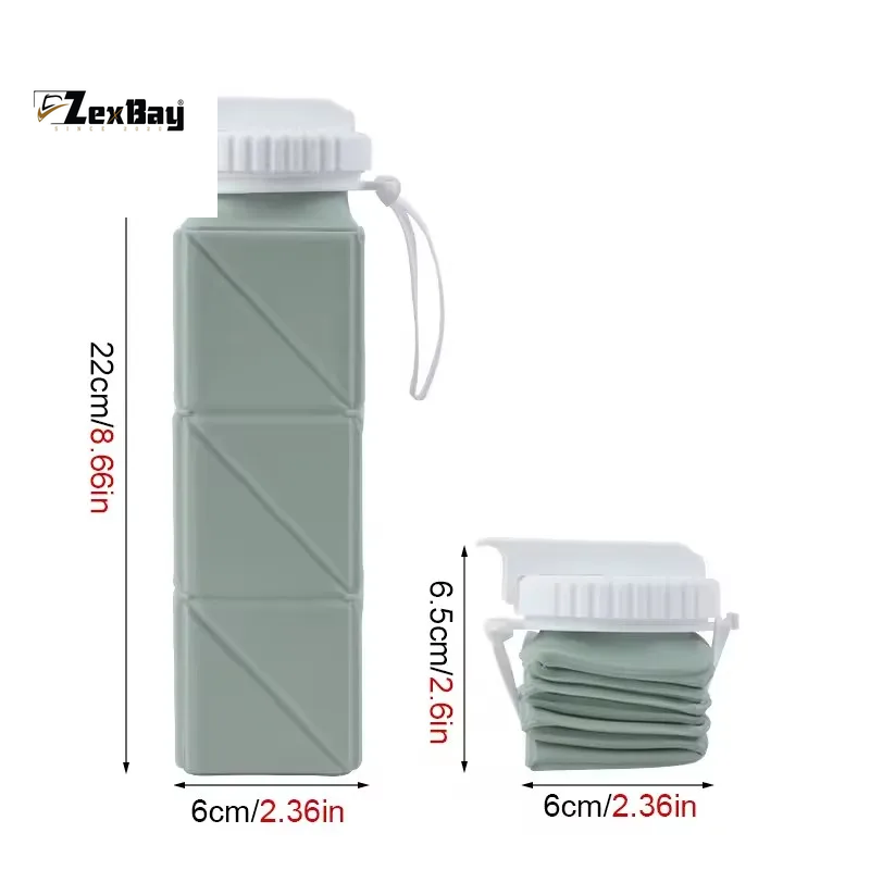 1Pcs 620Ml Square Silicone Folding Mug Portable Food Grade Sports Water Bottle Retractable for Gym Camping Hiking Travel