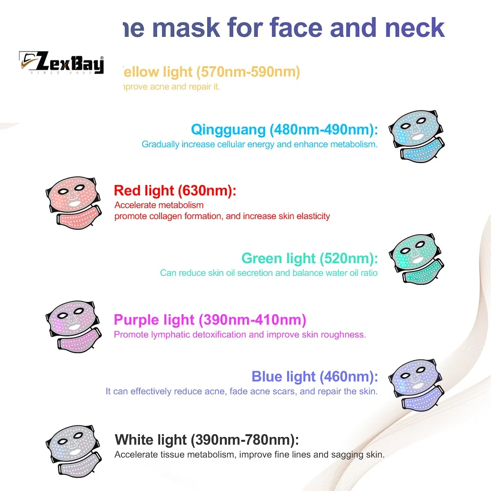 Silicone LED Mask Face and Neck 7 Colors LED Photon Red Light Infrared Therapy Flexible Facial Mask Repair Skin Wireless Use
