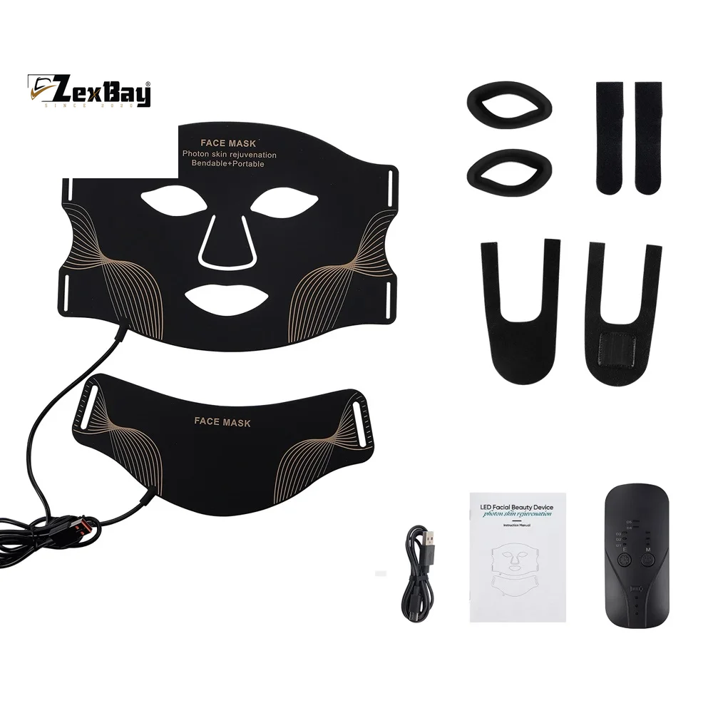 Silicone LED Mask Face and Neck 7 Colors LED Photon Red Light Infrared Therapy Flexible Facial Mask Repair Skin Wireless Use