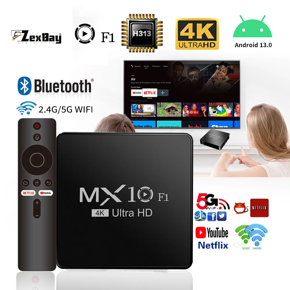Android Tv Box Decoder 2024 4K Android 13 Mx10 F1 Digital Wholesale Onn Certificado Smart Android Tv Box