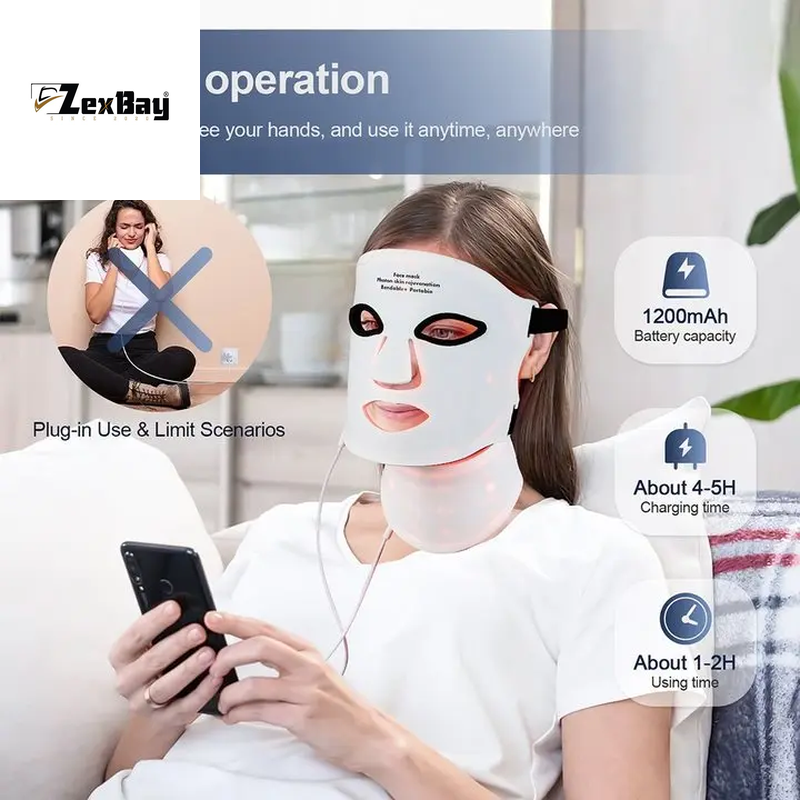 Silicone LED Mask Face and Neck 7 Colors LED Photon Red Light Infrared Therapy Flexible Facial Mask Repair Skin Wireless Use