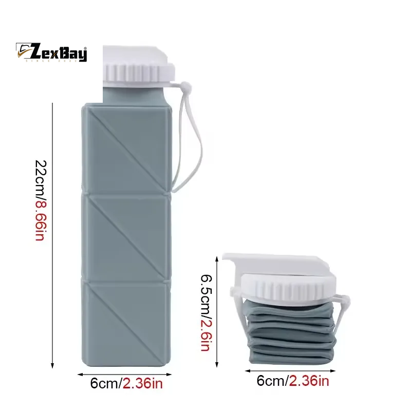 1Pcs 620Ml Square Silicone Folding Mug Portable Food Grade Sports Water Bottle Retractable for Gym Camping Hiking Travel