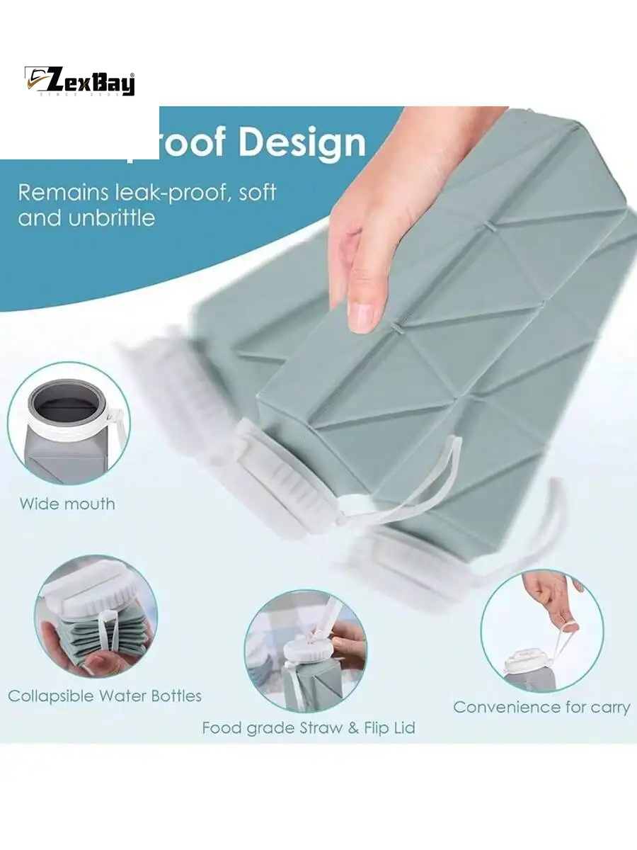 1Pcs 620Ml Square Silicone Folding Mug Portable Food Grade Sports Water Bottle Retractable for Gym Camping Hiking Travel