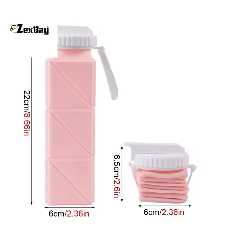 1Pcs 620Ml Square Silicone Folding Mug Portable Food Grade Sports Water Bottle Retractable for Gym Camping Hiking Travel