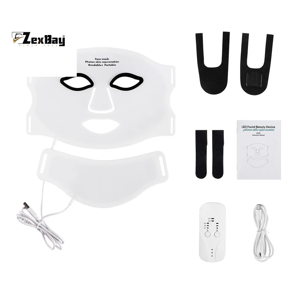 Silicone LED Mask Face and Neck 7 Colors LED Photon Red Light Infrared Therapy Flexible Facial Mask Repair Skin Wireless Use