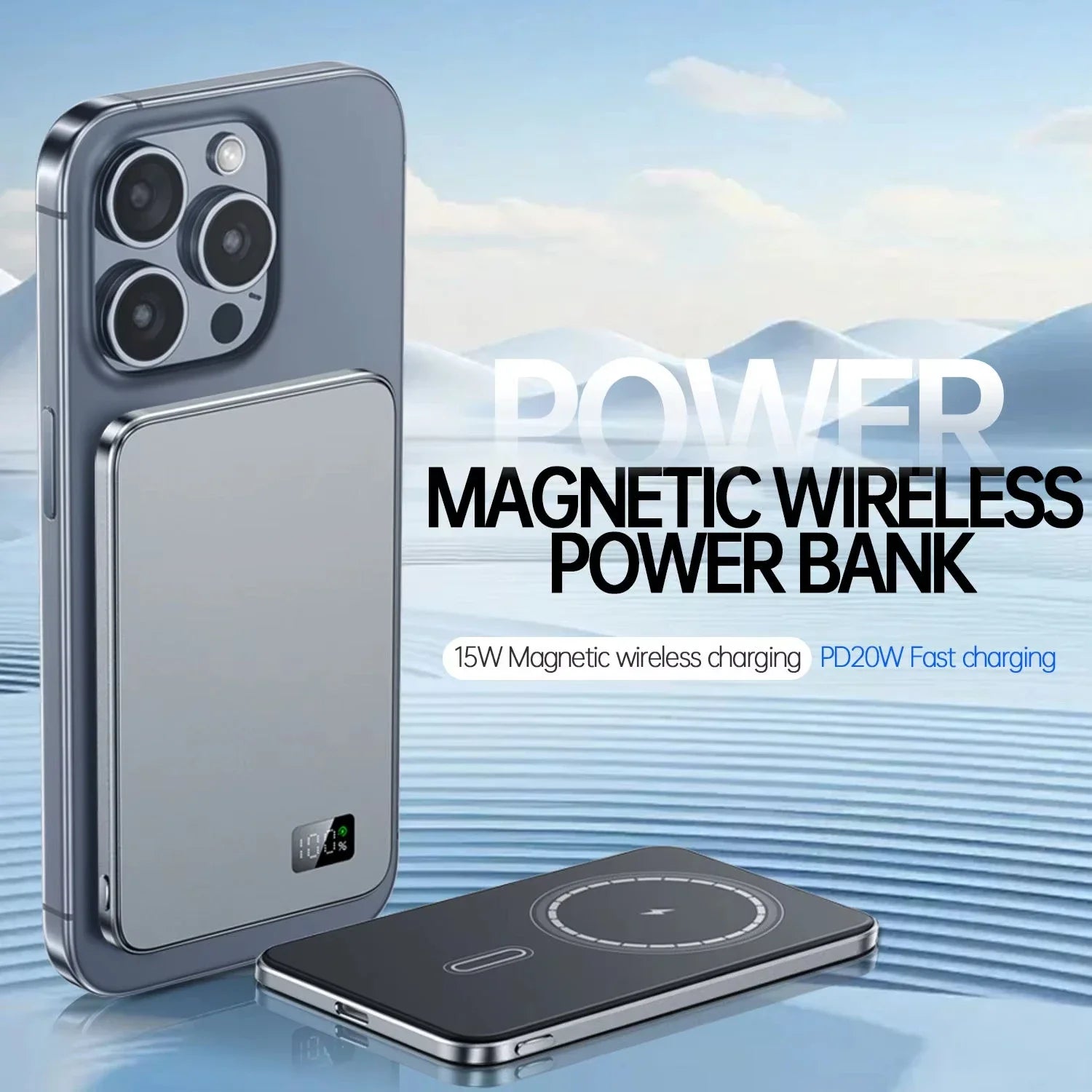 50000Mah CCC Certification Thin Power Bank Ultra for Magsafe Magnetic Wireless Fast Charging Portable Battery Display