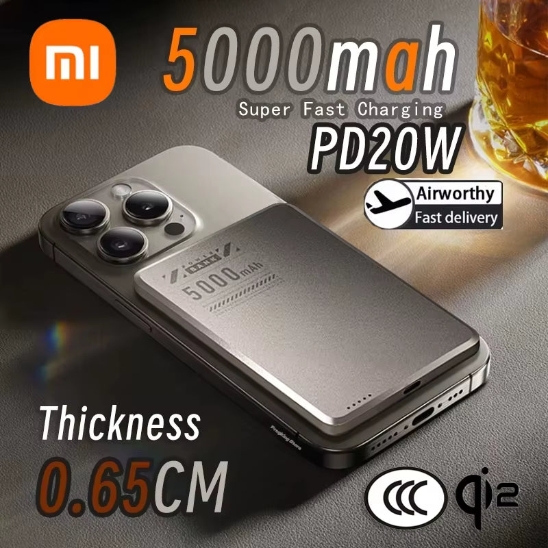 Xiaomi 5000Mah Wireless Power Bank Qi2 Ultra Slim for Magsafe Fast Charge High Capacity Back Clip Battery for Iphone Samsung NEW
