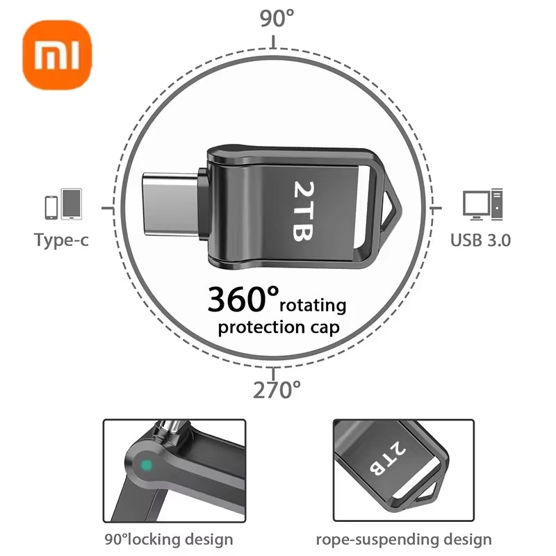 Xiaomi 2TB Metal Flash Drive USB 3.2 Super High Speed Transfer U Disk Drive Waterproof Type C Disk Dual-Use Flash Memory Stick