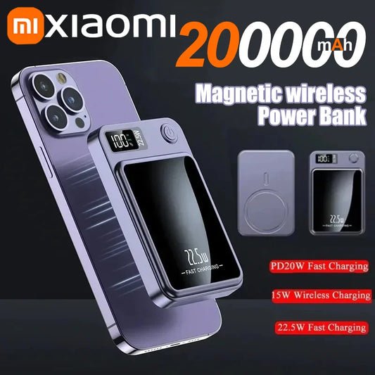 Xiaomi 200000Mah Magnetic Power Bank Wireless Fast Charger for Magsafe Portable Auxiliary Battery Pack for Iphone Huawei Samsung