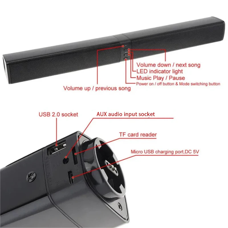 Powerful Soundbar Sound Radio Blaster Bar Audio TV PC Computer Subwoofer Wireless Home Theater Speaker