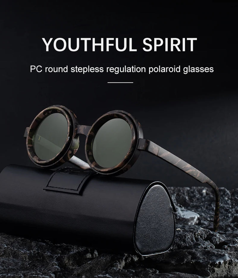ND9 Adjustable Dimming Womens Sunglasses Retro Punk round Men'S Outdoor Fishing UV400 Polarized Driving Sunglasses