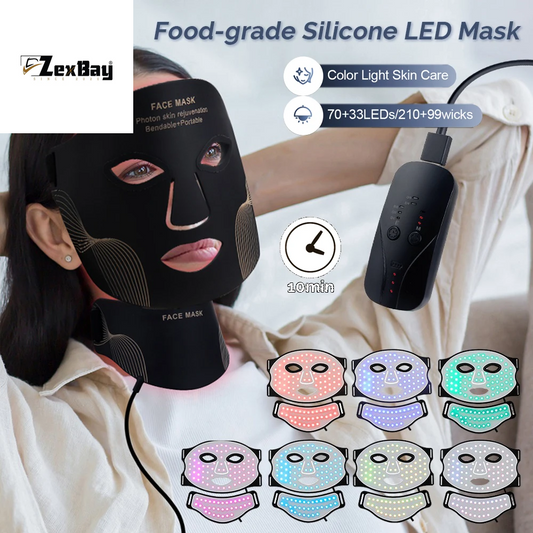 Silicone LED Mask Face and Neck 7 Colors LED Photon Red Light Infrared Therapy Flexible Facial Mask Repair Skin Wireless Use