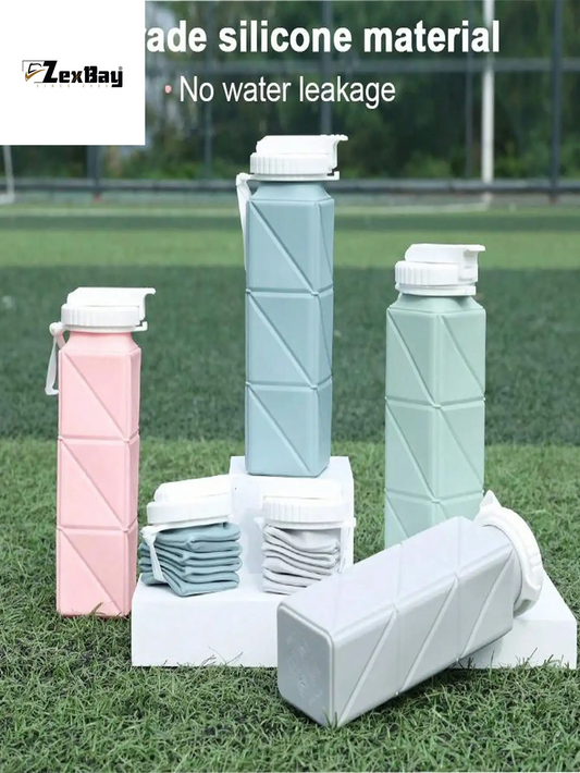 1Pcs 620Ml Square Silicone Folding Mug Portable Food Grade Sports Water Bottle Retractable for Gym Camping Hiking Travel